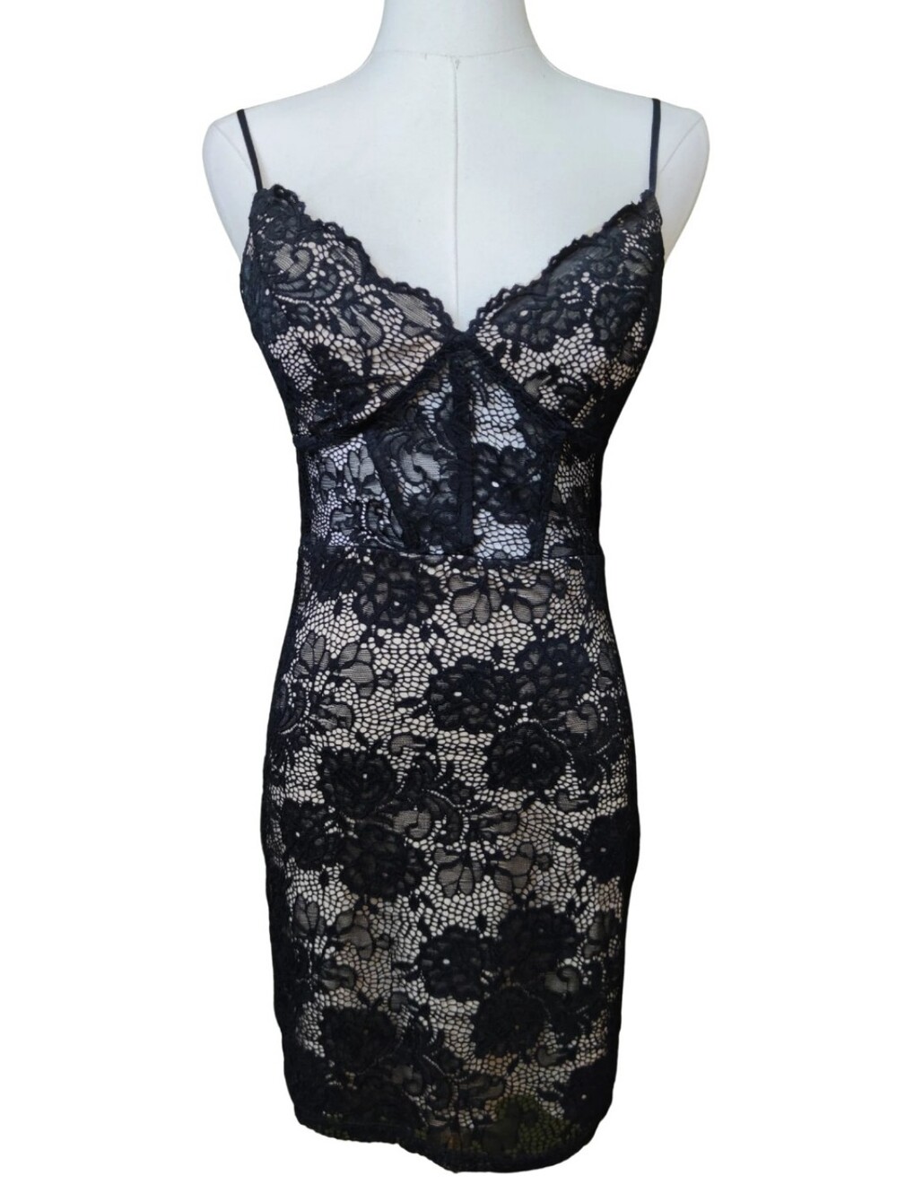 B Darlin Black Lace Floral Chemise Mini Dress with Scalloped Trim